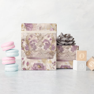 Pastel Princess Crowns Damask Pearls Cadeaupapier