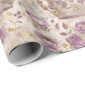 Pastel Princess Crowns Damask Pearls Cadeaupapier (Rol Hoek)