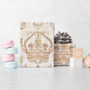 Pastel Princess Crowns Damask Pearls Cadeaupapier