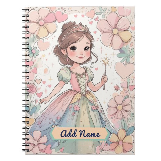 Pastel Princess Notitieboek – Bewerkbare naam (Voorkant)