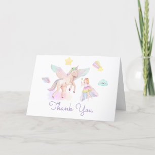 Pastel Princess Unicorn Baby shower Bedankkaart