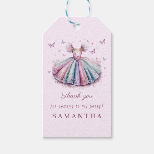 Pastel prinses jurk voor een 1e verjaardag cadeaulabel (Voorkant)