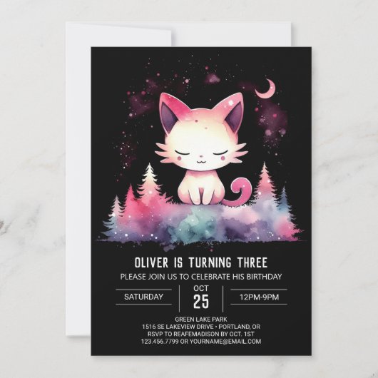 Pastel Printable Cat Birthday Kaart (Voorkant)
