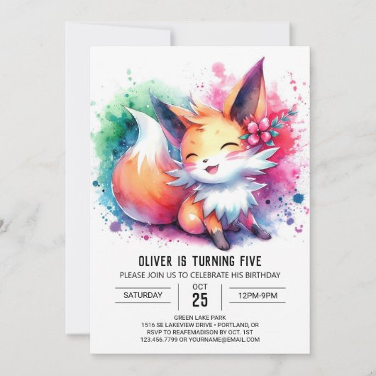 Pastel Printable Fox Verjaardag Kaart (Voorkant)