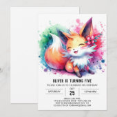 Pastel Printable Fox Verjaardag Kaart (Voorkant / Achterkant)