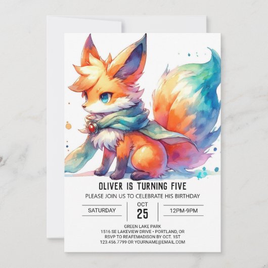 Pastel Printable Fox Verjaardag Kaart (Voorkant)