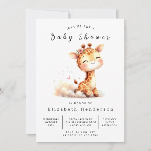 Pastel Printable Giraffe Baby shower Kaart (Voorkant)