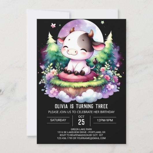 Pastel Printable Koe Verjaardag Kaart (Voorkant)