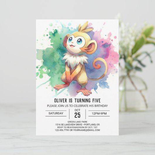 Pastel Printable Monkey Birthday Kaart (Staand voorkant)