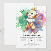 Pastel Printable Monkey Birthday Kaart (Voorkant / Achterkant)