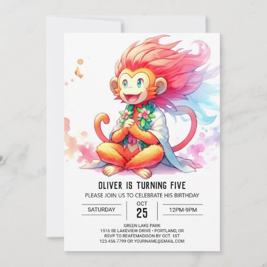 Pastel Printable Monkey Birthday Kaart (Voorkant)
