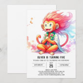 Pastel Printable Monkey Birthday Kaart (Voorkant / Achterkant)