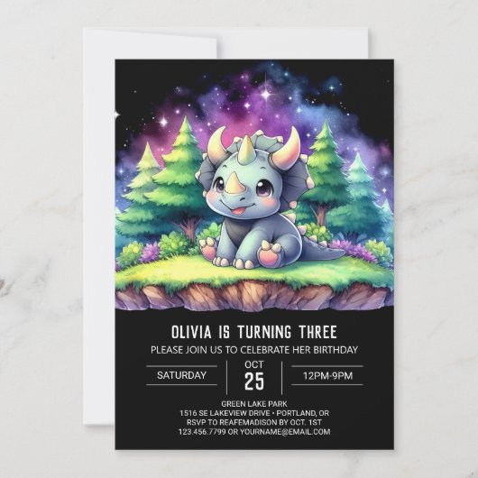 Pastel Printable Triceratops Verjaardag Kaart (Voorkant)