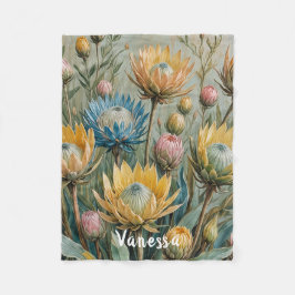 Pastel Protea Droom: Elegante Bloemen Fleece Deken