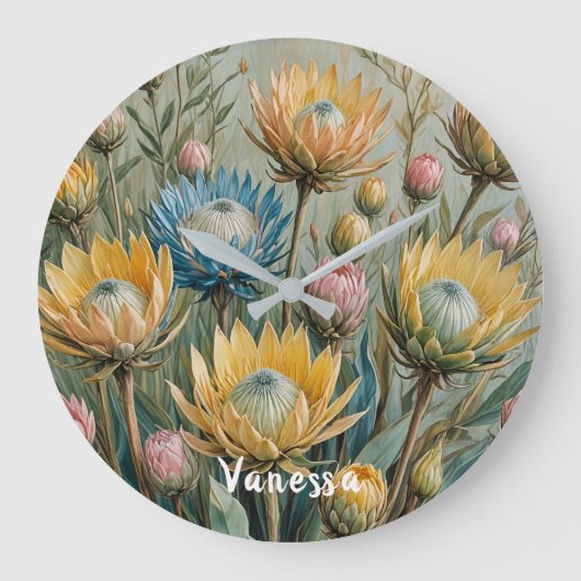 Pastel Protea Droom: Elegante Bloemen Grote Klok (Voorkant)