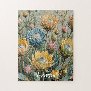 Pastel Protea Droom: Elegante Bloemen Legpuzzel