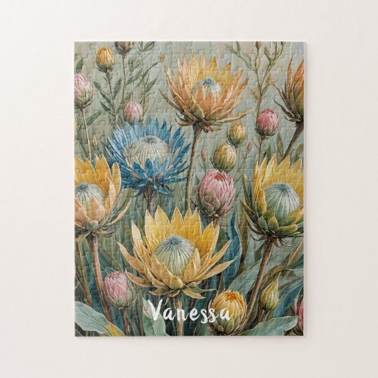 Pastel Protea Droom: Elegante Bloemen Legpuzzel (Verticaal)