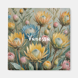 Pastel Protea Droom: Elegante Bloemen Magneet