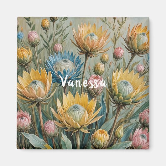 Pastel Protea Droom: Elegante Bloemen Magneet (Voorkant)