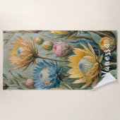 Pastel Protea Droom: Elegante Bloemen Strandlaken (Voorkant)