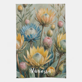 Pastel Protea Droom: Elegante Bloemen Theedoek