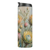 Pastel Protea Droom: Elegante Bloemen Thermosbeker (Geroteerd rechts)