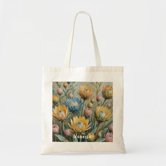 Pastel Protea Droom: Elegante Bloemen Tote Bag (Voorkant)