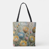 Pastel Protea Droom: Elegante Bloemen Tote Bag (Achterkant)