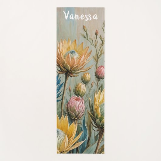 Pastel Protea Droom: Elegante Bloemen Yogamat (Voorkant)