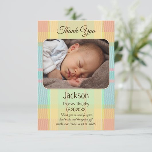 Pastel Pset Baby Foto Dank u wel! Bedankkaart (Staand voorkant)