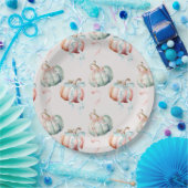 Pastel Pumpkin and Bow Gender Reveal Charger Plate Papieren Bordje (Feest)