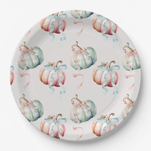 Pastel Pumpkin and Bow Gender Reveal Charger Plate Papieren Bordje (Voorkant)