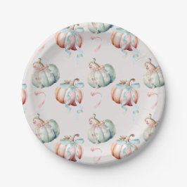Pastel Pumpkin and Bows Gender Reveal Paper Plate Papieren Bordje