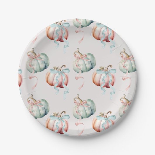 Pastel Pumpkin and Bows Gender Reveal Paper Plate Papieren Bordje (Voorkant)