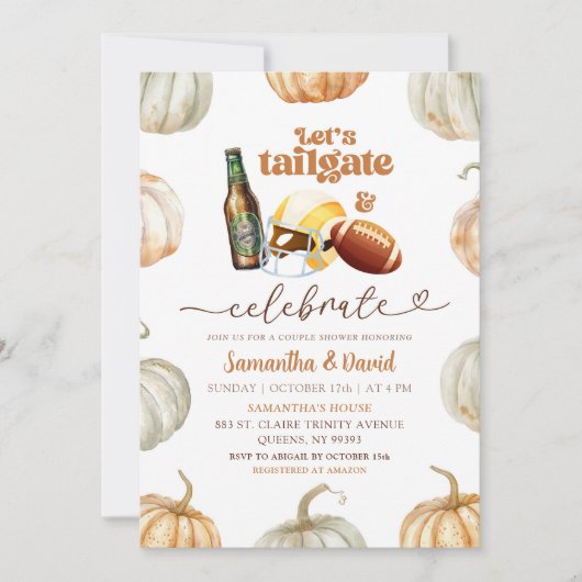 Pastel Pumpkin Bier en Footballs Koppels Douche Kaart (Voorkant)