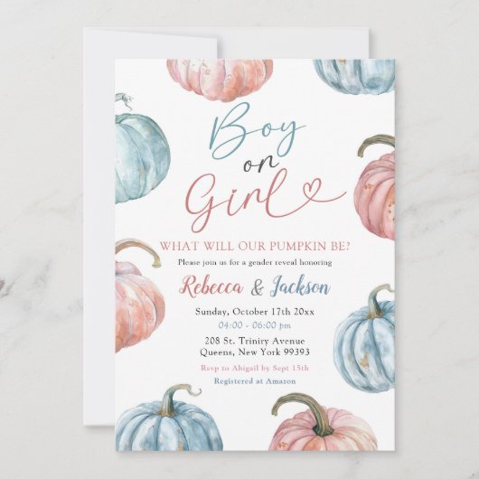 Pastel Pumpkin Boy of Girl Herfst Gender Reveal Kaart (Voorkant)