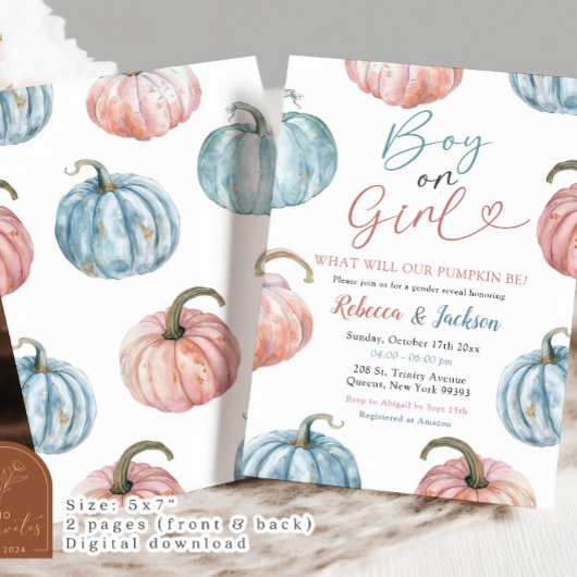 Pastel Pumpkin Boy of Girl Herfst Gender Reveal Kaart