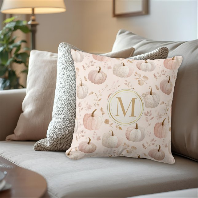 Pastel Pumpkin Monogram – Gepersonaliseerd Initiaa Kussen (Creator heeft geüpload)