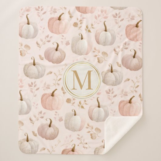 Pastel Pumpkin Monogram – Gepersonaliseerd Initiaa Sherpa Deken (Voorkant)