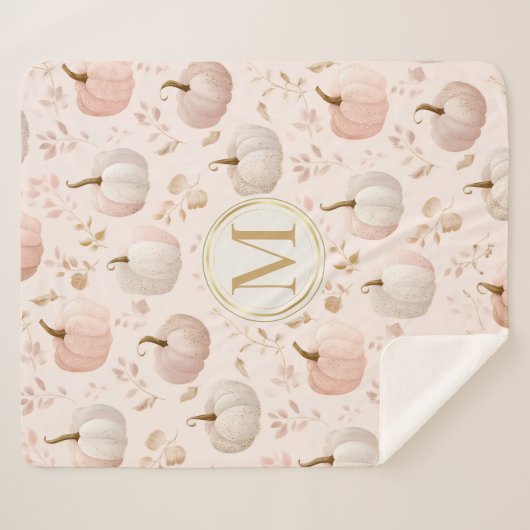 Pastel Pumpkin Monogram – Gepersonaliseerd Initiaa Sherpa Deken (Voorkant (horizontaal))