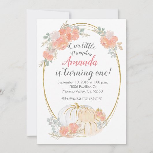 Pastel Pumpkin Uitnodiging voor eerste verjaardag (Voorkant)