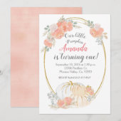 Pastel Pumpkin Uitnodiging voor eerste verjaardag (Voorkant / Achterkant)