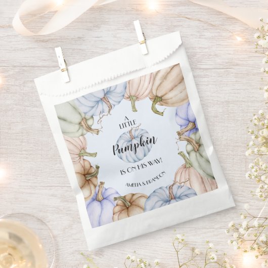 Pastel Pumpkins Blue Boy Baby shower Bedankzakje (Geknipt)