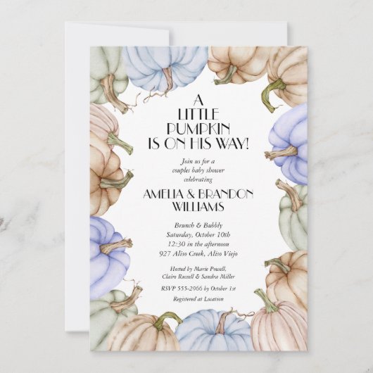 Pastel Pumpkins Boy Baby Shower Invitations (Voorkant)
