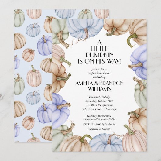 Pastel Pumpkins Boy Baby Shower Invitations (Voorkant / Achterkant)