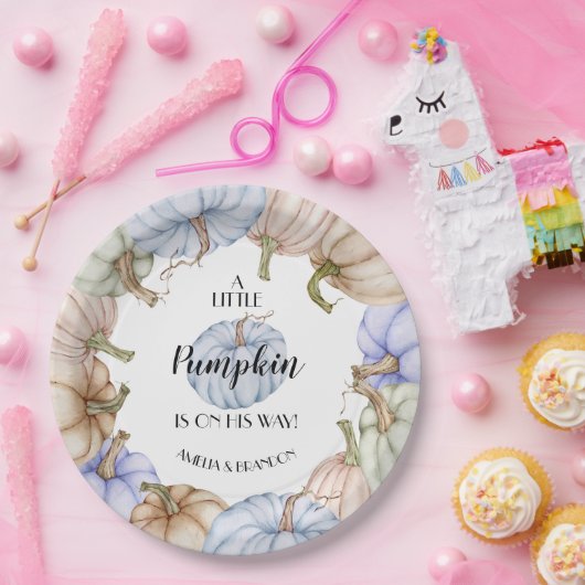 Pastel Pumpkins Boy Baby shower Papieren Bordje (Feest)