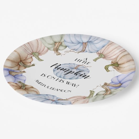 Pastel Pumpkins Boy Baby shower Papieren Bordje (Gekanteld)