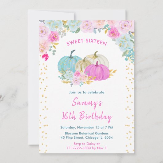 Pastel Pumpkins Confetti Sweet Sixteen Kaart (Voorkant)