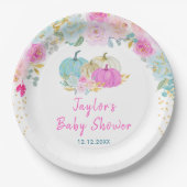 Pastel Pumpkins Floral Baby shower Papieren Bordje (Voorkant)