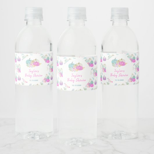 Pastel Pumpkins Floral Baby shower Waterfles Etiket (Flessen)